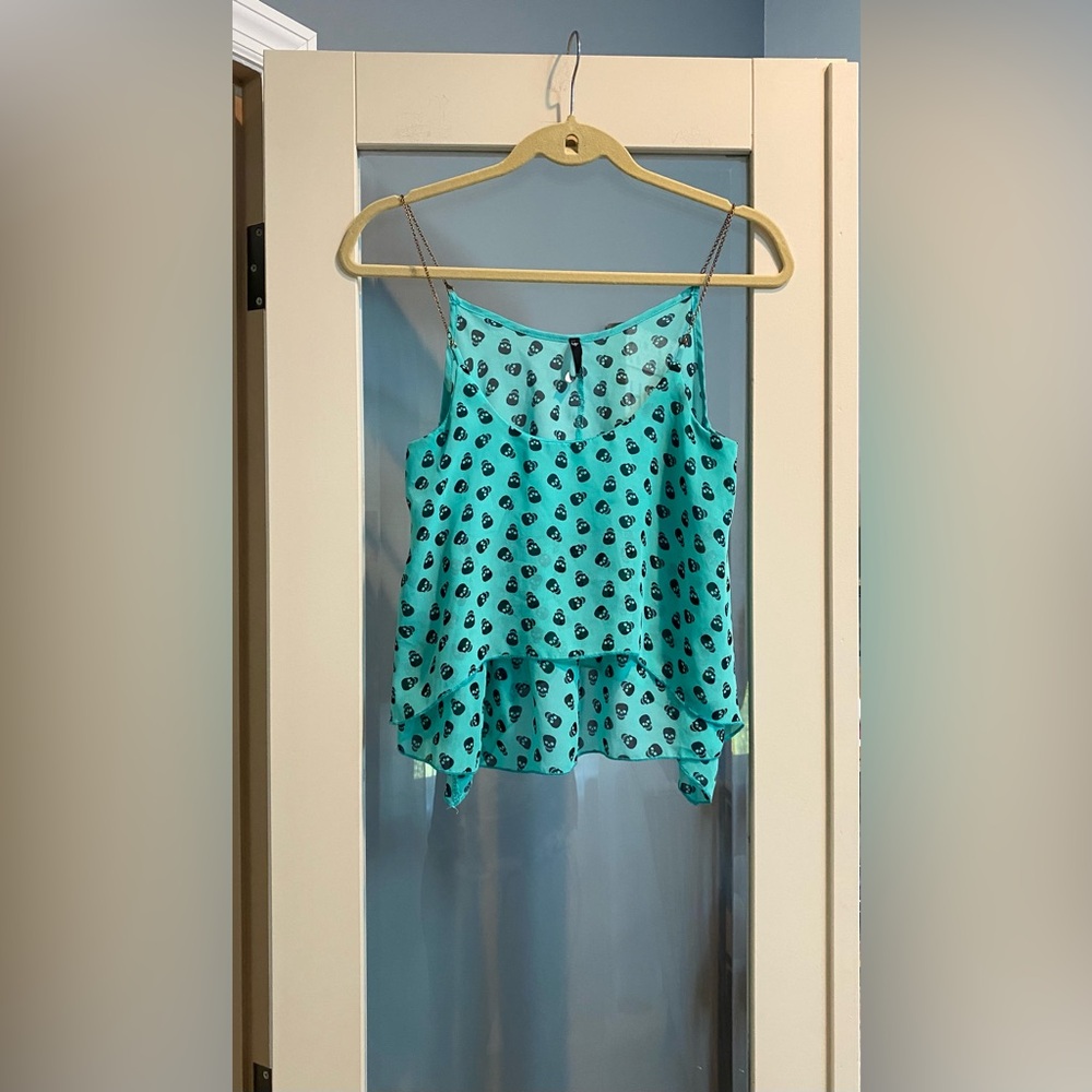 💚💀Mint Green Chiffon Skull Top